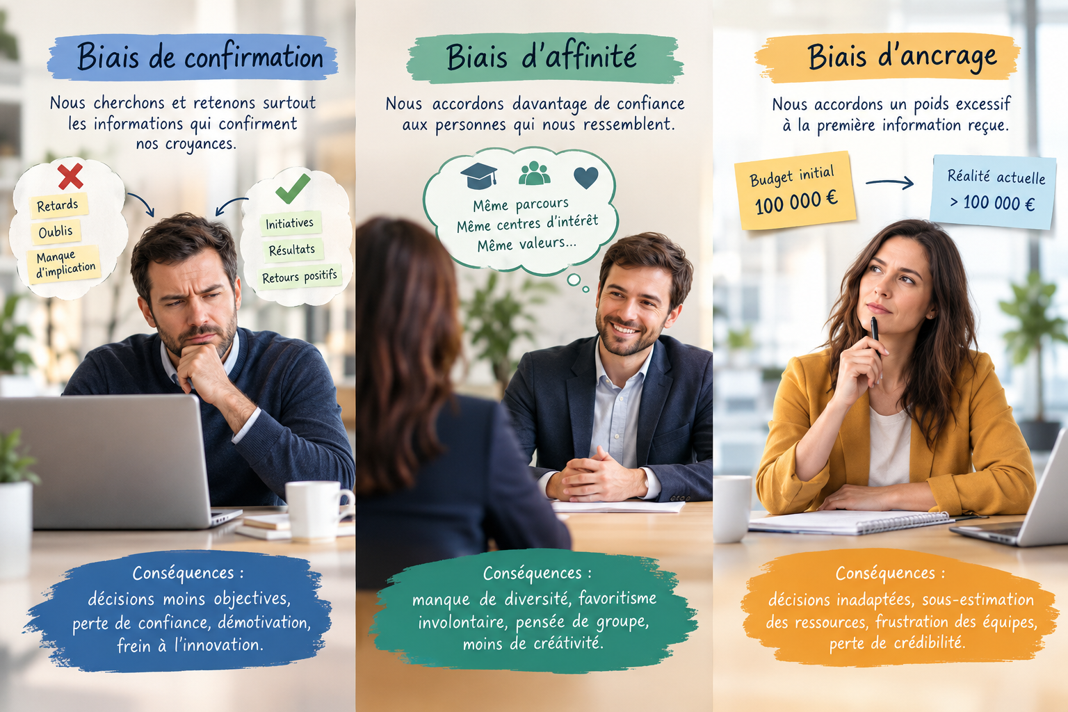Biais cognitifs en entreprise, trois pièges invisibles qui faussent vos décisions